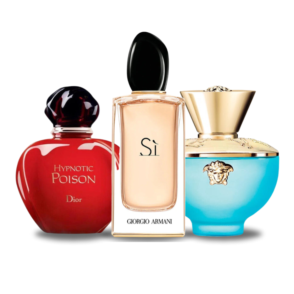 3 Parfums Dior HYPNOTIC POISON, Giorgio Armani SÌ et Versace DYLAN TURQUOISE 100ml (Eau de Parfum)