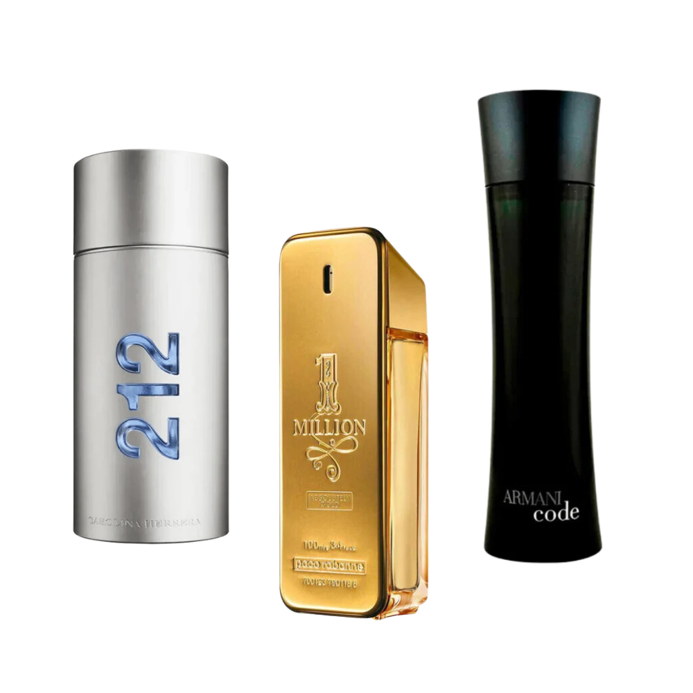 3 Parfums 212 Men NYC, Paco Rabanne One Million, Armani Code Homme (Eau de Parfum)